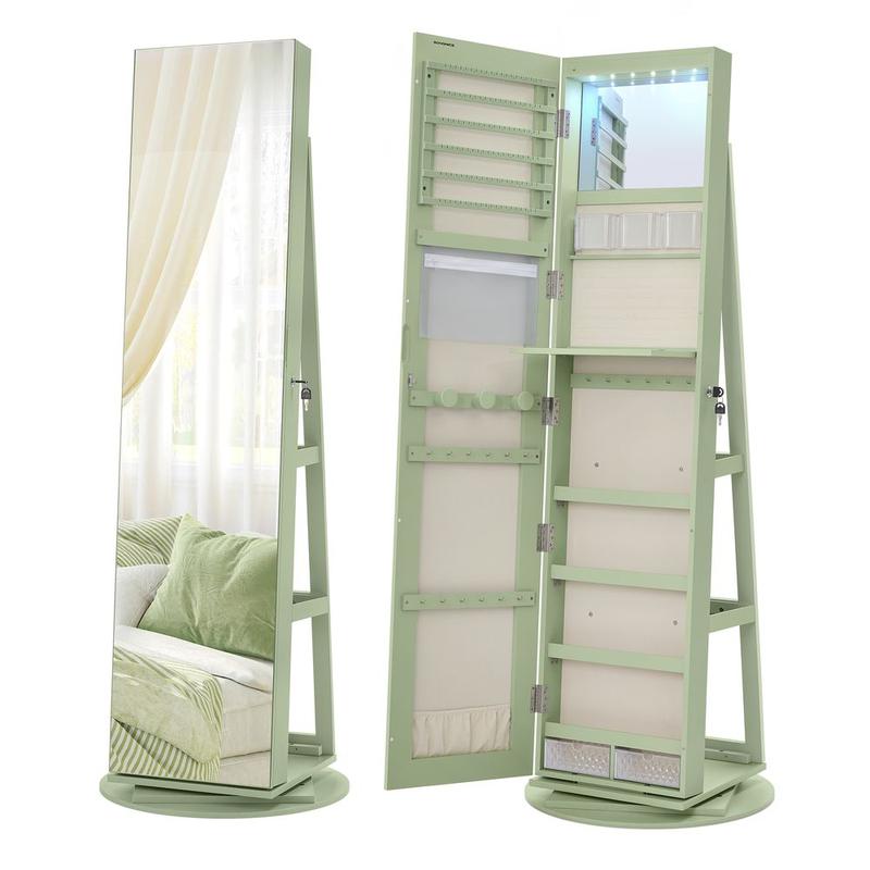 LED Jewelry Mirror Cabinet, Lockable, Full-Length