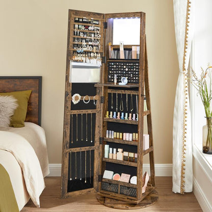 LED Jewelry Mirror Cabinet, Lockable, Full-Length