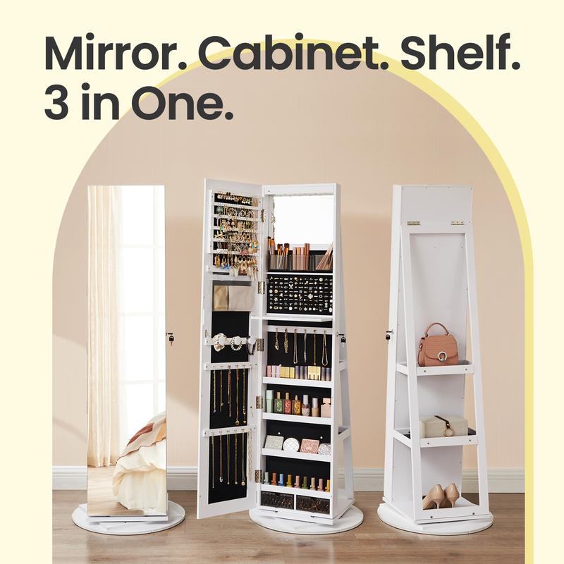 LED Jewelry Mirror Cabinet, Lockable, Full-Length