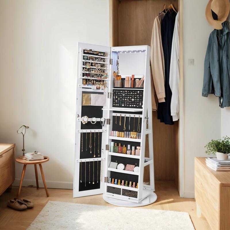 LED Jewelry Mirror Cabinet, Lockable, Full-Length